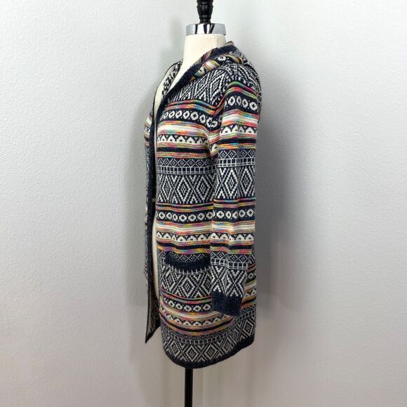Monteau Long Open Cardigan XSmall Fair Isle Hooded Boho Cottage Hippie Preppy - Picture 6 of 11
